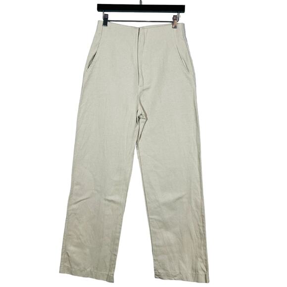 NEW! Zara Linen Wide Leg Trouser Career Casual Taupe Pant Pants - S - Picture 1 of 6